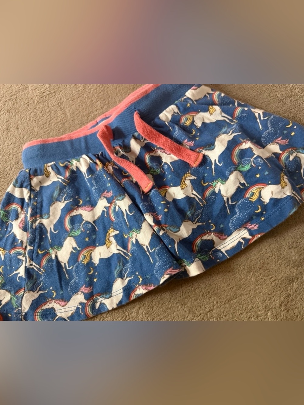 Mini Boden Blue Unicorn Print Drawstring Skirt
